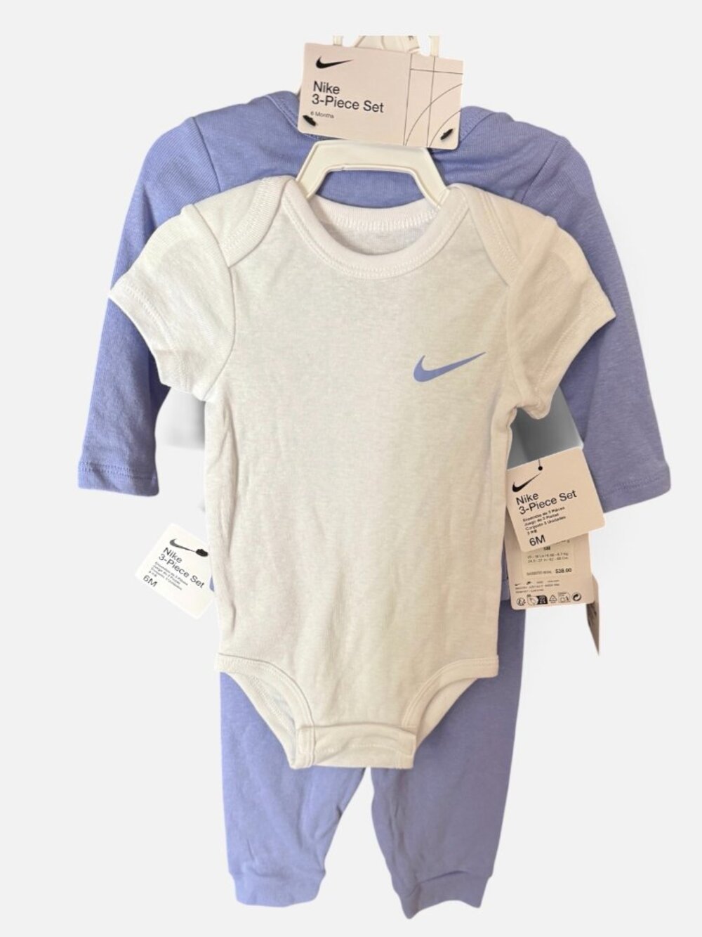 Nike Baby Girl 3 Pc Set Infant 2 Bodysuits & Leggings 6M Periwinkle Thistle NWT - Picture 2 of 3
